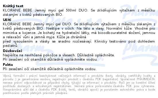 KLORANE BEBE Jemný mycí gel 500ml DUO