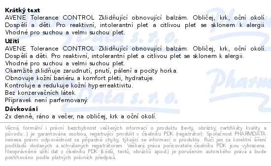 AVENE Tolerance CONTROL balzám 40ml