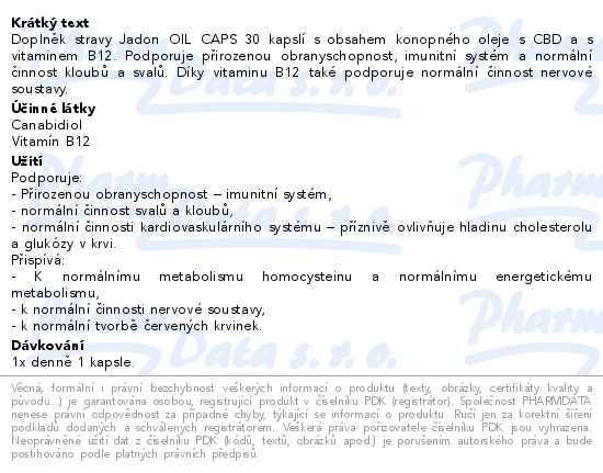 Jadon Oil Caps CBD s konop.olej.15mg+B12 30 kapslí