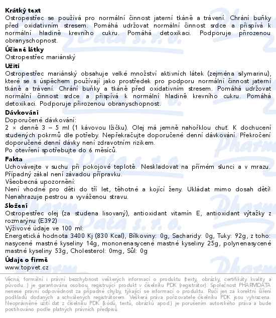 Green Idea Ostropestřec mariánský panenský olej