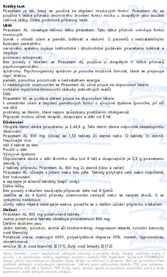 Piracetam AL 800mg 100 potahovaných tablet