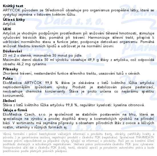 Artyčok šťáva 1000ml+dárek Artyčok cps.30EkoMedica