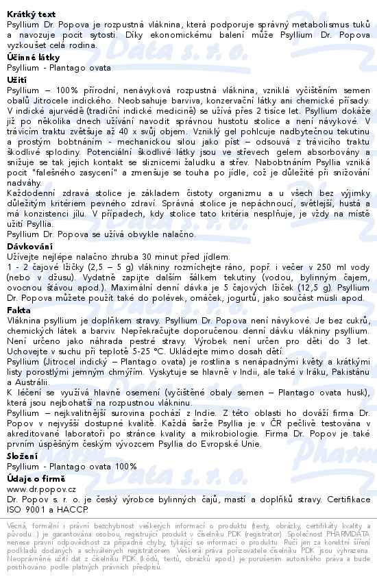 Psyllium indická rozpustná vláknina 500g Dr.Popov