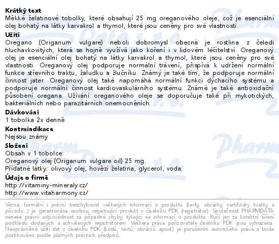 VitaHarmony Oreganový olej 25 mg tob.80