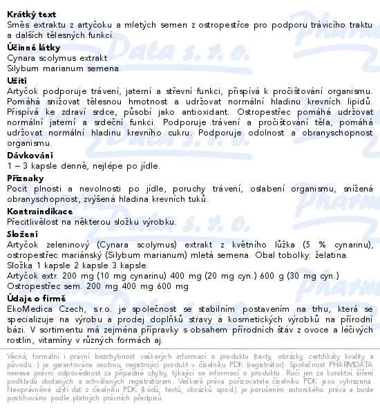 Artyčok+ostropestřec 60 kapslí EkoMedica