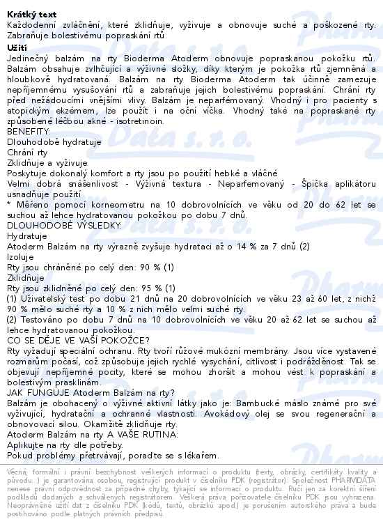 Bioderma Atoderm Balzám na rty 15ml