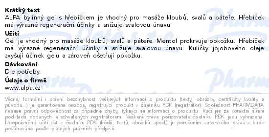 Alpa bylinný masážní gel hřebíček 100ml