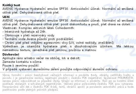 AVENE Hydrance Hydratan emulze SPF30 40ml