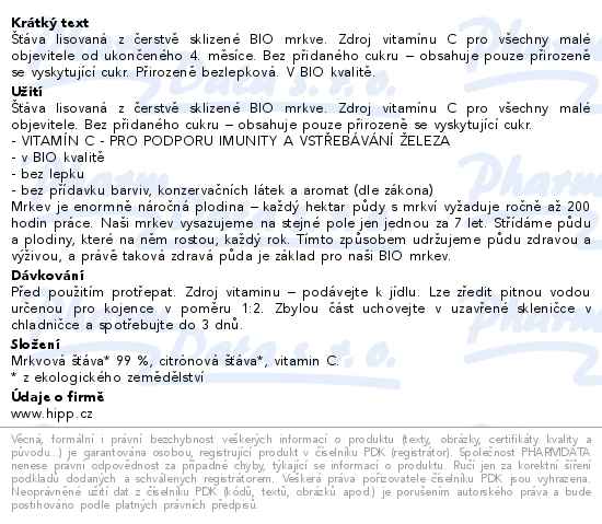 HiPP 100% Mrkvová šťáva 330ml