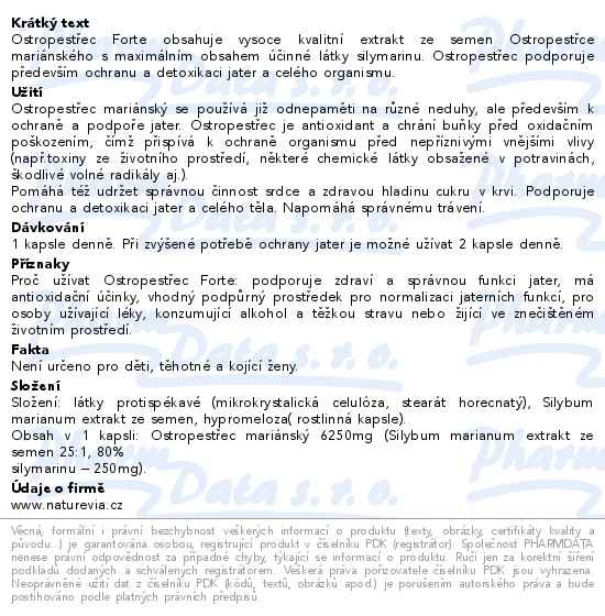 NatureVia Ostropestřec forte 120 kapslí