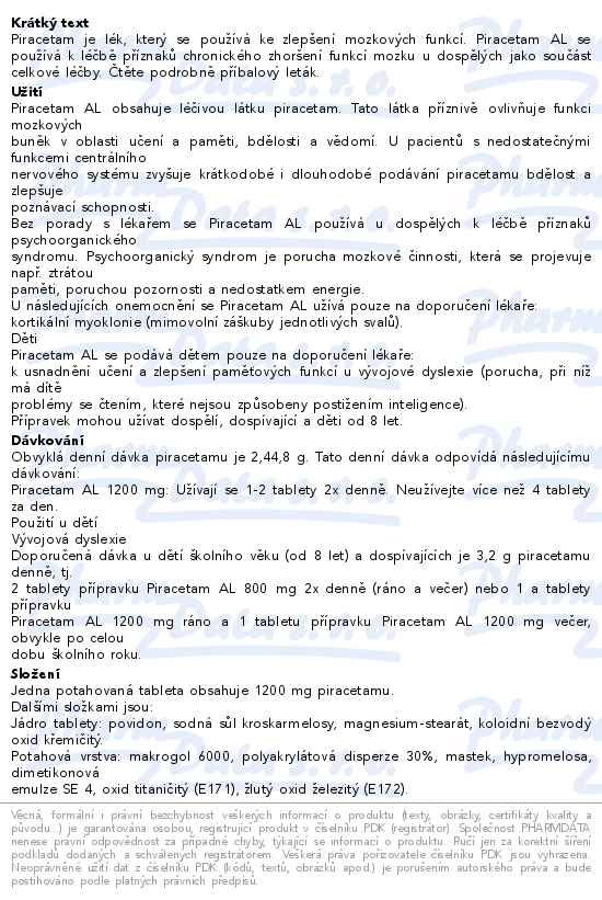 Piracetam AL 1200mg 60 potahovaných tablet