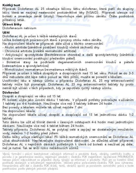 Diclofenac AL 25, 20 tablet x 25mg