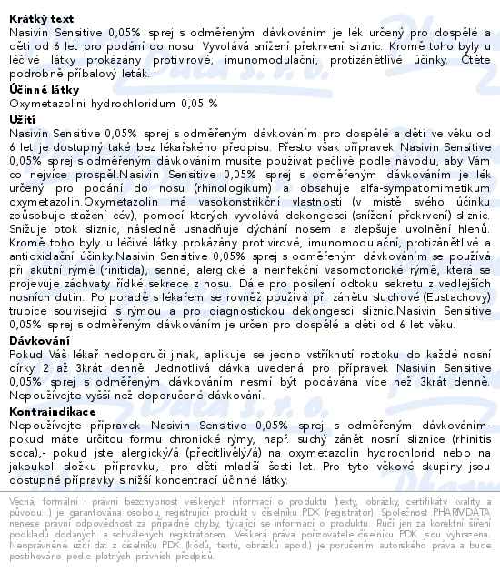 Nasivin Sensitive nosní sprej 0.05% 10ml