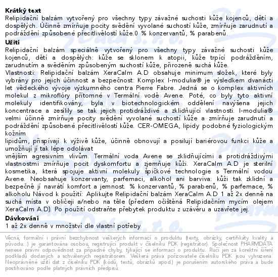 AVENE XeraCalm A.D Relipidační balzám 200ml