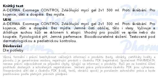 A-DERMA Exomega CONTROL Zvláč.mycí gel 2v1 500ml