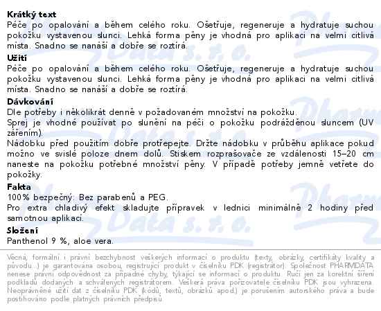 PANTHENOL OMEGA CHL.PĚNA PO OPAL.ALOE VER.9% 200ML