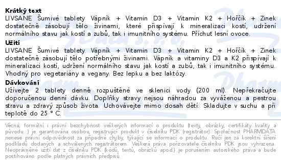 LIVSANE Šumivé tablety Vápník + Vitamin D3+K2 20ks