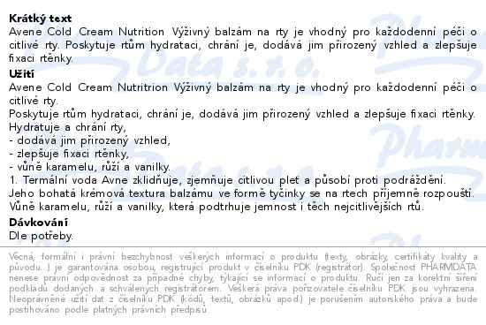 AVENE Cold Cream NUTRITION Vivn balzm rty 4g
