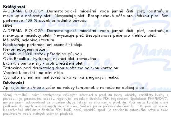 A-DERMA BIOLOGY Micelární voda 400ml