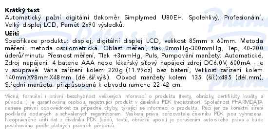 SimplyMed Pažní digitál.tlakoměr s adapterem U80EH