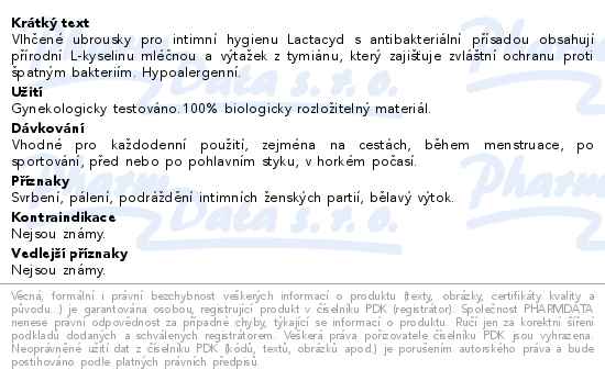 Lactacyd ubrousky with Antibacterials 15ks