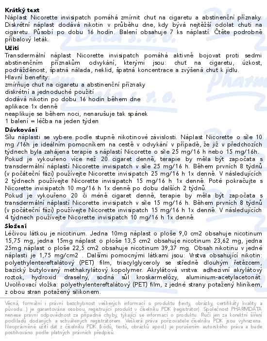 Nicorette Invisipatch 10mg/16h 7 náplastí
