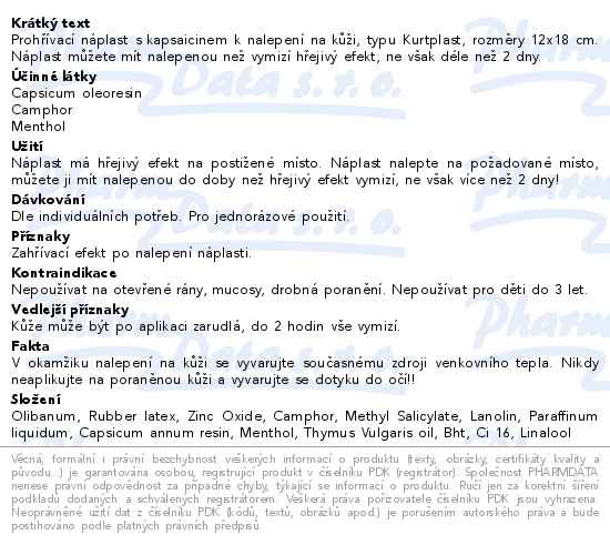 Kaprona kapsaicinová hřejivá náplast 12x18cm