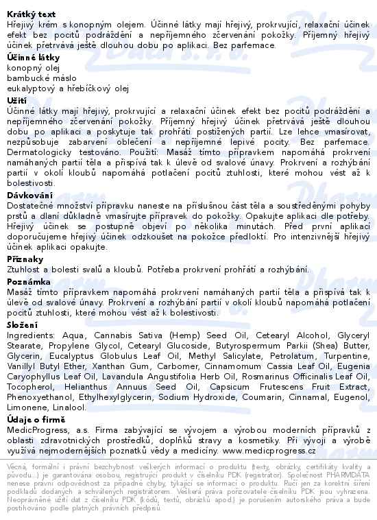 Konopné mazání hřejivé 250ml