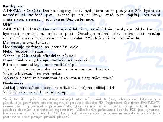 A-DERMA BIOLOGY Lehký hydratační krém 40ml