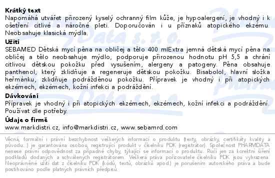 SEBAMED DĚTSKÁ MYCÍ PĚNA NA OBLIČEJ A TĚLO 400ML
