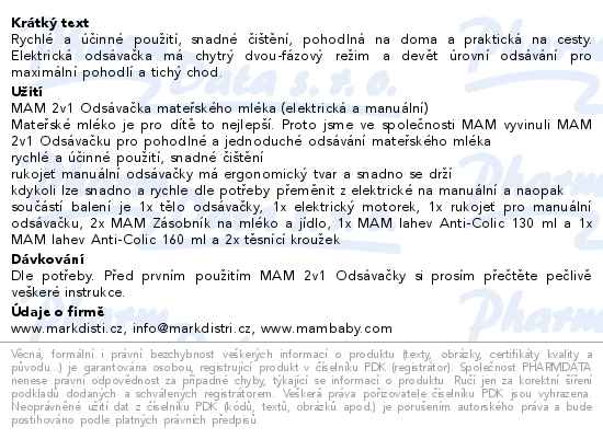 MAM 2v1 Odsávačka mateřského mléka elektr.a manuál