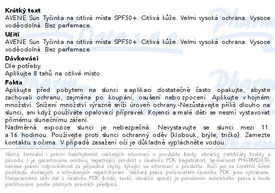AVENE Sun Tyčinka na citlivá místa SPF50+ 8g