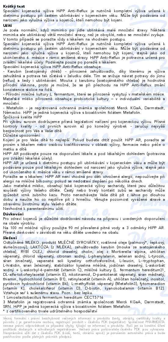 HiPP Anti-Reflux speciální kojenecká výživa 600g