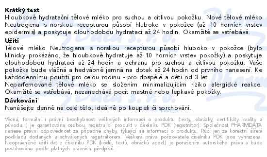 NEUTROGENA NR Hl. hydr. těl. mléko citl. pl. 400ml