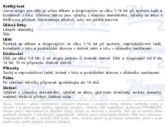 Junior-Angin sirup pro děti 100ml