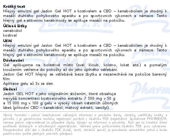 Jadon gel HOT hřejivý gel s kostivalem a CBD 100g