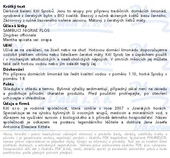 Kitl Syrob Bez+Zázvor+Máta 3x500ml dárkové balení