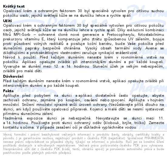 AVENE Sun Krém SPF30 50ml