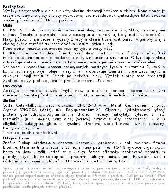 BIOKAP Nutricolor Kondicionér na barv. vlasy 200ml