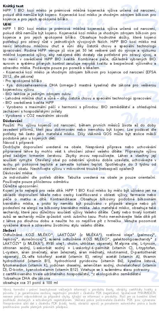 HiPP Kozí mléko PRE 400g