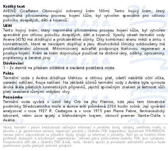 AVENE Cicalfate+ Obnovující ochranný krém 100ml