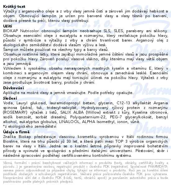 BIOKAP Nutricolor Šampon obnovující 200ml