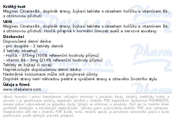 Magnex Citrate 375mg + B6, 100 žvýkacích tablet