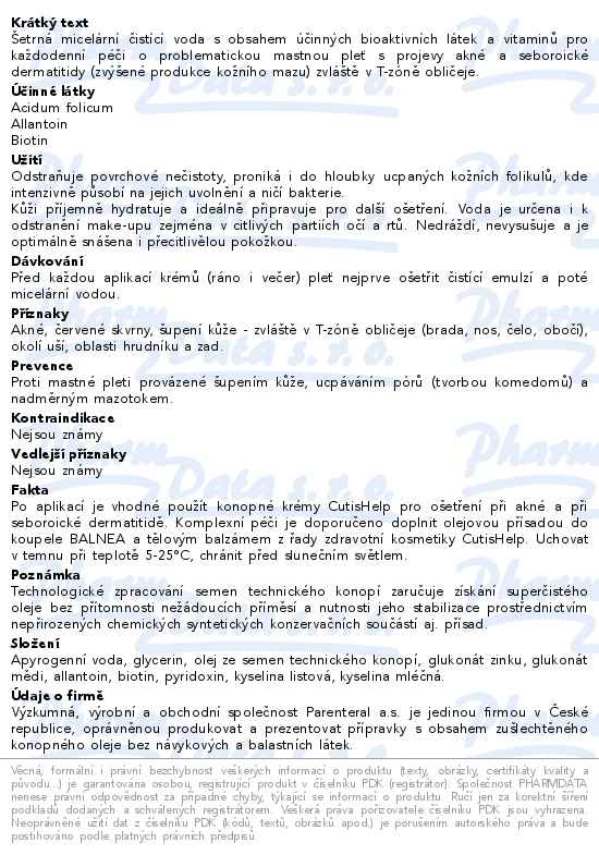 CutisHelp AKNÉ konopná micelární voda 200ml
