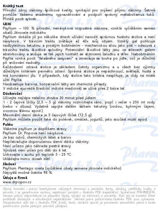 Psyllium indická rozpustná vláknina 200g Dr.Popov