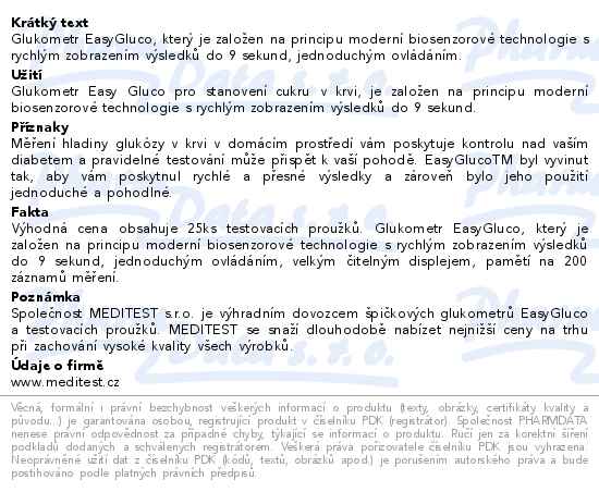 Glukometr EasyGluco s 25ks test.proužků+25 lancet