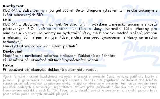 KLORANE BEBE Jemný mycí gel s měsíčkem 500ml