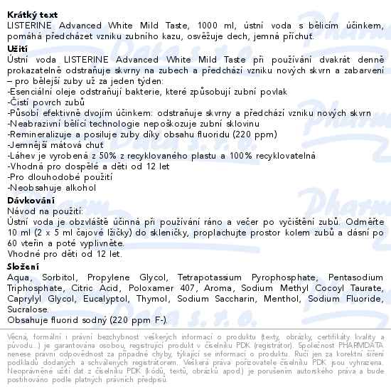 Listerine ADVANCED White Mild Taste 1000ml