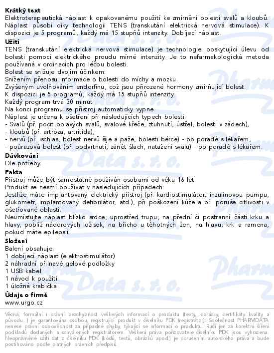 URGO ELEKTROTERAPIE Proti bolesti dobíjecí náplast