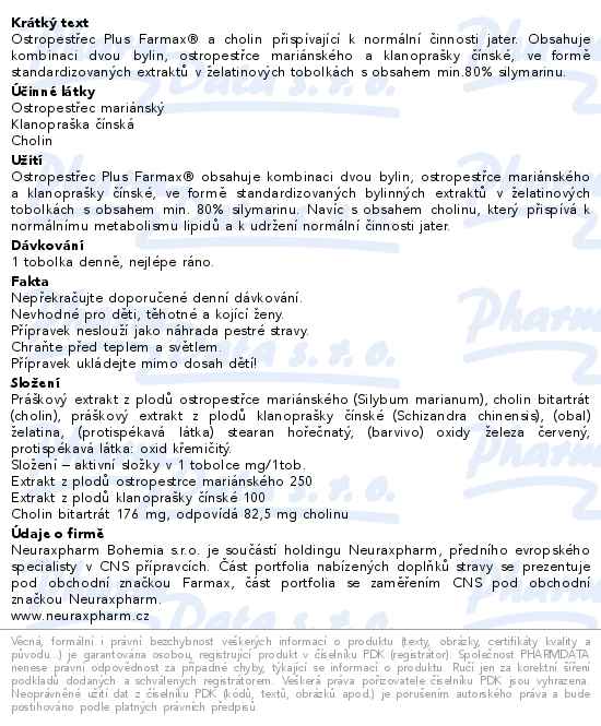 Ostropestřec Plus Farmax 60 tobolek